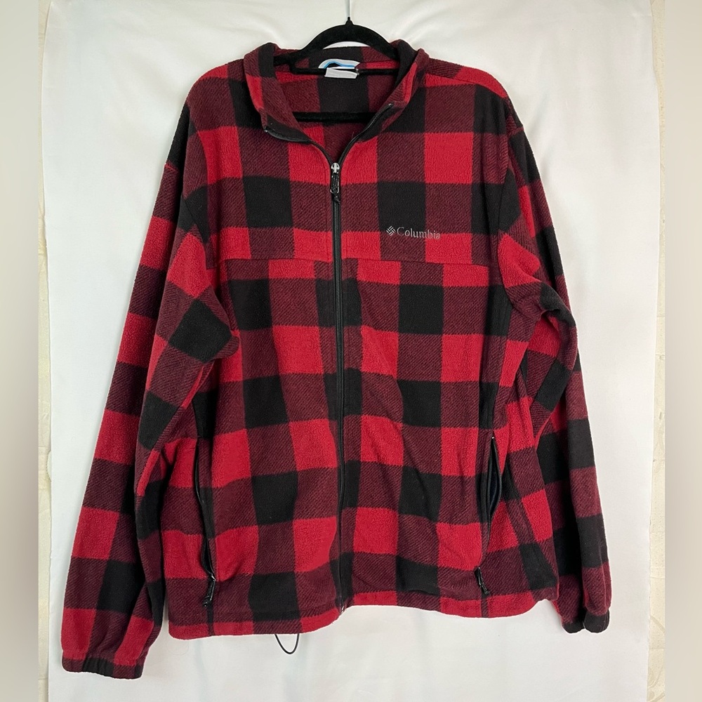 Columbia Men’s Red and Black Plaid Outdoor Hiking Fleece Jacket